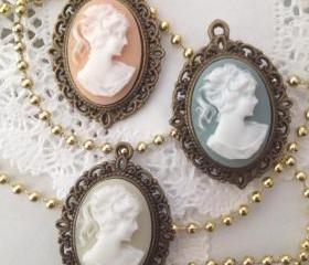 1 - Victorian Lady Cameo Charm (Choose Yellow, Blue or Peach)