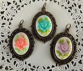 1 - Victorian Rose Cameo Charm (Choose Pink, Blue or Purple)