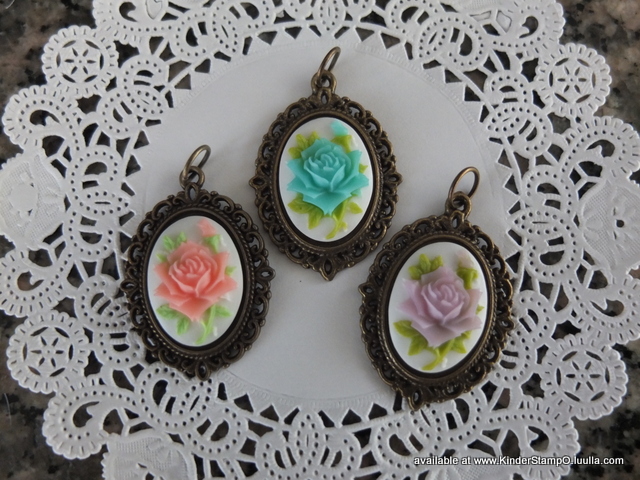 3 - Victorian Rose Cameo Charms 