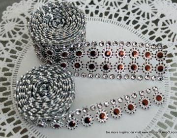 Two yards of faux Rhinestone and Blossom Trim - Chocolate and Diamonds
